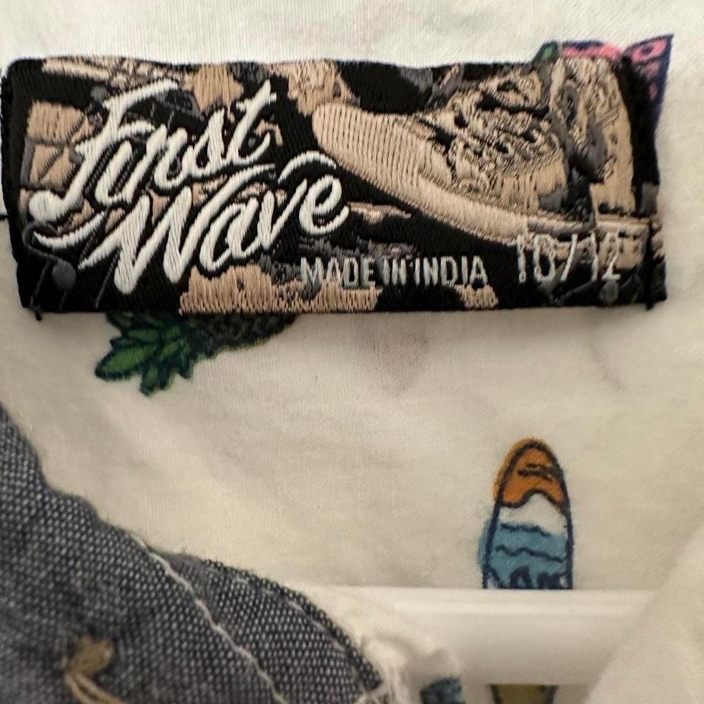 First Wave Mens White Cotton Cactus Palm Tree Car Print Short Sleeve Button Up - Picture 3 of 4